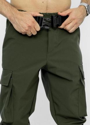 Мужские теплые штани карго темно-зеленые