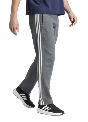 Флісові чоловічі спортивні штани оригінал сша adidas essentials 3-stripes open hem fleece pants теплі на флісі брюки сірі утеплені зимові демісезонні3 фото