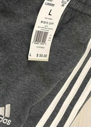 Флісові чоловічі спортивні штани оригінал сша adidas essentials 3-stripes open hem fleece pants теплі на флісі брюки сірі утеплені зимові демісезонні2 фото