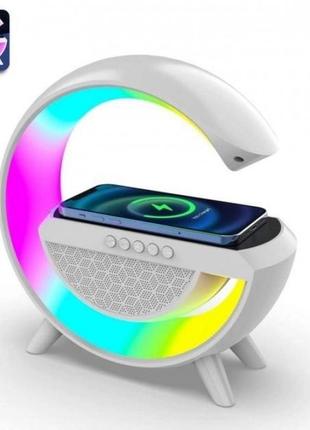 Настільна лампа нічник з bluetooth колонкою 3 в 1 led wireless charging speaker bt-2301 біла r_7202 фото