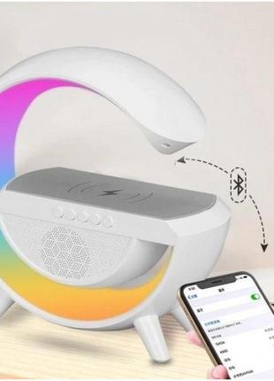 Настільна лампа нічник з bluetooth колонкою 3 в 1 led wireless charging speaker bt-2301 біла r_7205 фото