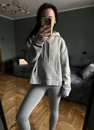 Серое свободное оверсайз худи на флисе h&m