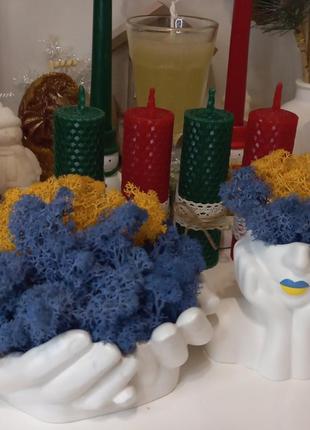 Гіпсовий декор, стабілізаційний мох, грут, свічки, декор, ручна робота, подарунок, долоні6 фото