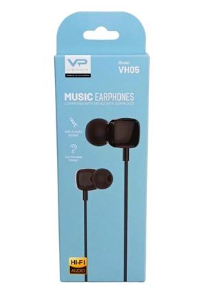 Наушники "veron vh05" earphones с микрофоном круглый силиконовый провод, черный