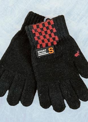 Перчатки детские клетчатый флаг 6-9 лет осень цвет черный