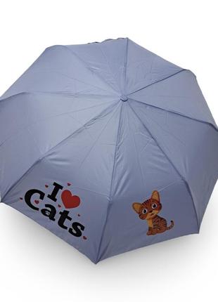 Детский складной зонтик toprain полуавтомат с кошками на 10 - 16 лет #0208910