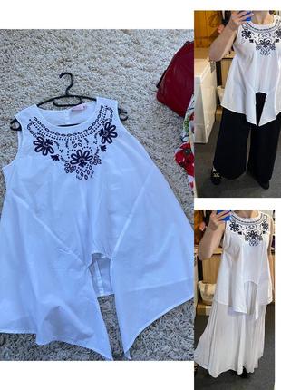 Базовая белая хлопковая  блуза  с вышивкой оверсайз/свободный крой,emily van den berg ,p.38-40