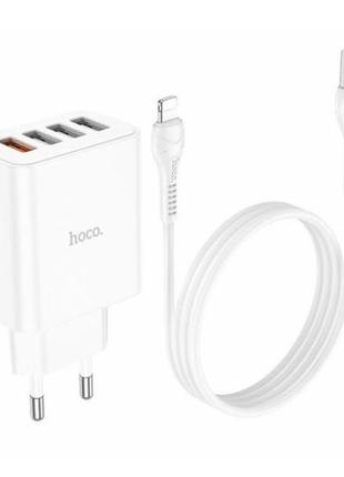 Блок живлення hoco. c102a з кабелем (lightning) для iphone / 4 usb / 28.5 ват / швидка зарядка quick charge 3.0 / білий