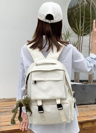 Рюкзак с карманами мужской женский детский школьный портфель бежевий4 фото