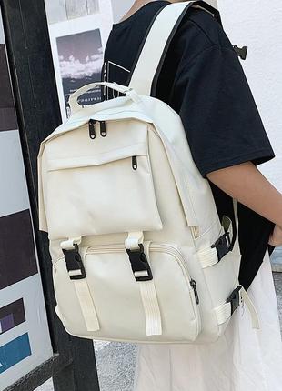 Рюкзак с карманами мужской женский детский школьный портфель бежевий6 фото