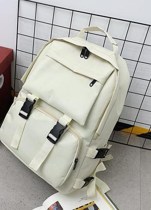 Рюкзак с карманами мужской женский детский школьный портфель бежевий9 фото
