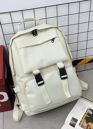 Рюкзак с карманами мужской женский детский школьный портфель бежевий8 фото