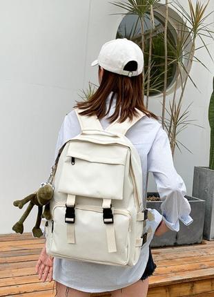 Рюкзак с карманами мужской женский детский школьный портфель бежевий5 фото