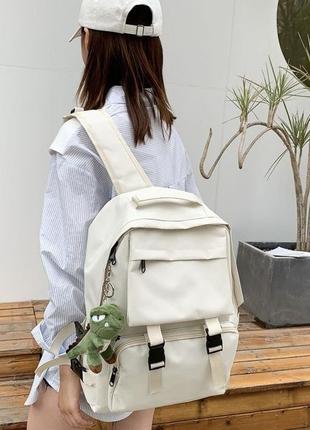 Рюкзак с карманами мужской женский детский школьный портфель бежевий3 фото