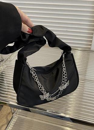 Женская классическая сумка 6579 через плечо клатч на короткой ручке багет черная3 фото