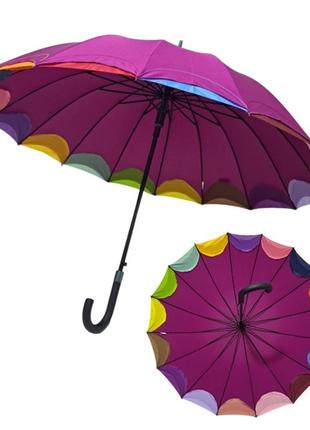 Жіноча парасолька susino тростина на 16 спиць райдужний край #031087