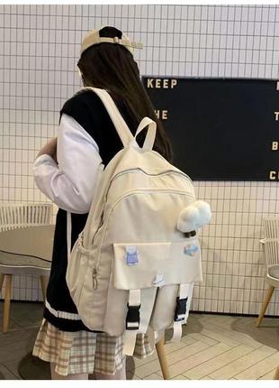 Рюкзак з карманами 3856 чоловічий жіночий дитячий шкільний портфель бежевий