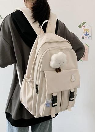 Рюкзак з карманами 3856 чоловічий жіночий дитячий шкільний портфель бежевий