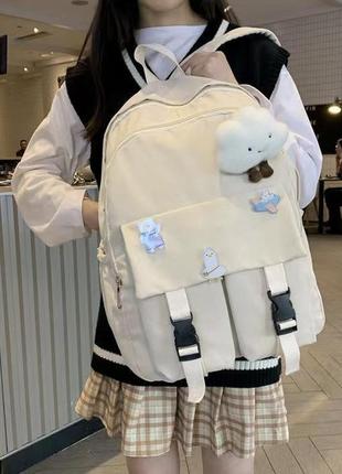 Рюкзак з карманами 3856 чоловічий жіночий дитячий шкільний портфель бежевий