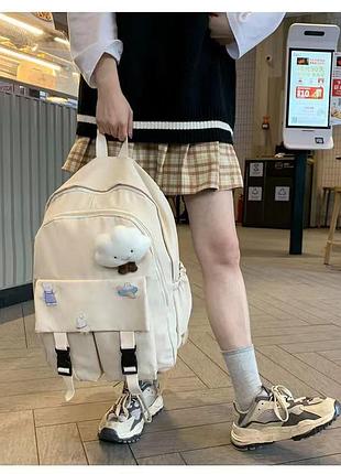 Рюкзак з карманами 3856 чоловічий жіночий дитячий шкільний портфель бежевий