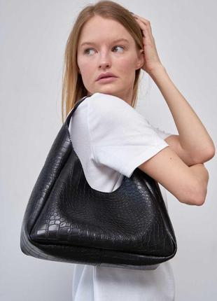 Женская сумка «кей» черный  крокодил3 фото