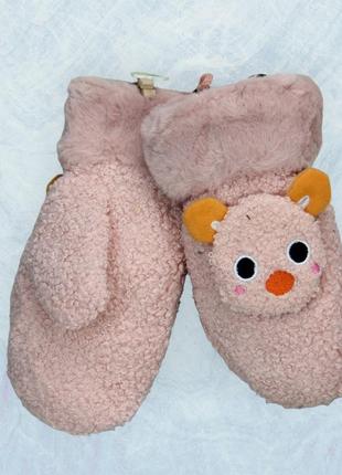 Варежки детские зима 3-5 лет мышки нежно розовые
