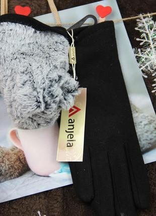 Перчатки женские сенсорные трикотажные на меху шитые осень-зима размер s-m 3 пуговки4 фото