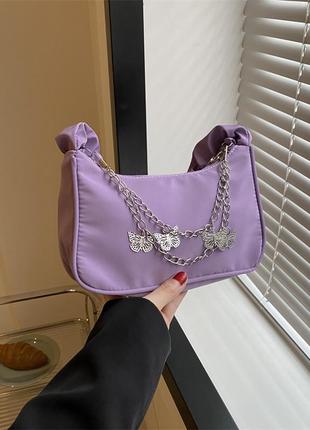 Женская классическая сумка 6579 через плечо клатч на короткой ручке багет фиолетовая4 фото