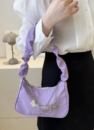 Женская классическая сумка 6579 через плечо клатч на короткой ручке багет фиолетовая5 фото