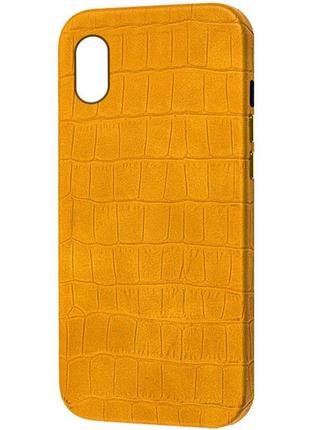 Шкіряний чохол croco leather для apple iphone xs (5.8") штучна шкіра, yellow1 фото