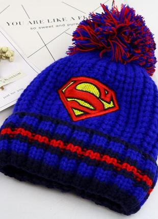 Стильная шапка марвел супермен размер 50-52 см (2-4 года) синяя