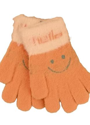 Перчатки детские альпака hello smile 5-7 лет осень-зима абрикосовый8 фото