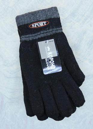 Перчатки мужские шерстяные с начесом двойные sport осень-зима размер м-l черный1 фото