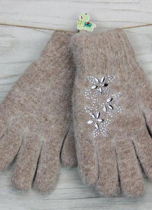 Перчатки для девочки шерстяные 5-8 лет осень-зима двойные бежевый4 фото