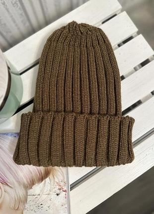 Шапка бини в рубчик коричневый 54-58р (5512)
