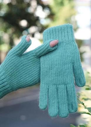 В'язані теплі рукавички зелений (3531)