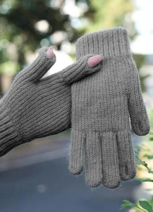 Вязаные теплые перчатки зеленый (3531)7 фото