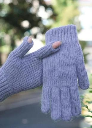 Вязаные теплые перчатки лиловый (3531)1 фото