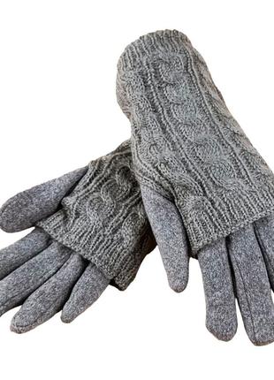 Перчатки женские мягкий кашемир + верх из вязанной митенки осень-зима размер s-l серый5 фото