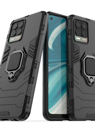 Чехол fiji ring для realme 8 / realme 8 pro бронированный бампер с кольцом черный