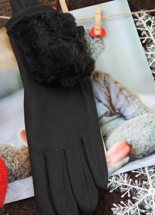 Перчатки женские сенсорные плащевка утепленные на меху осень-зима размер s-m 4 пуговки4 фото