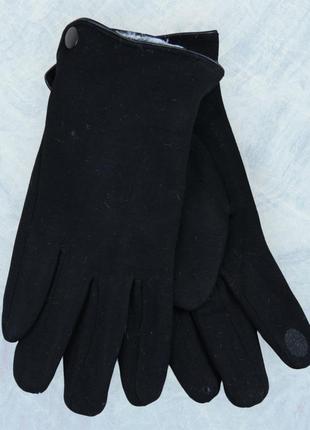 Перчатки мужские трикотажные на меху кролика с кнопкой зима размер l-xl черный