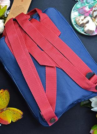 Маленький однотонний рюкзак kånken mini синій з червоними ручками розмір 27*21*10 (7l)2 фото