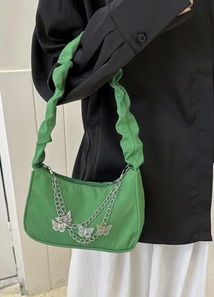 Женская классическая сумка 6579 через плечо клатч на короткой ручке багет зеленая4 фото