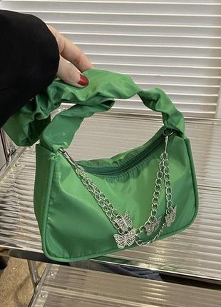 Женская классическая сумка 6579 через плечо клатч на короткой ручке багет зеленая3 фото