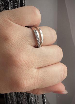 Каблочка серебряная «тройная из паве» серебренное кольцо кольцо женское9 фото