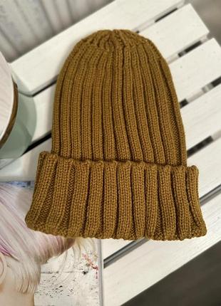 Шапка бини в рубчик светло-коричневый 54-58р (5512)