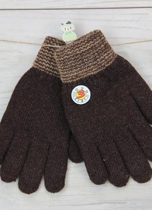 Перчатки детские шерстяные двойные 5-7 лет осень-зима star коричневый4 фото