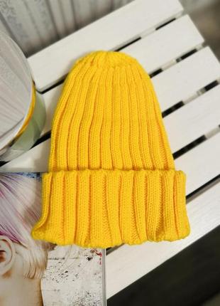 Шапка біні в рубчик жовтий 54-58р (5512)