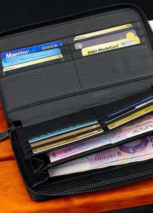 Чорний гаманець-клатч з блоком під картки під однією блискавкою з натуральної шкіри marco coverna b-5901q9 фото